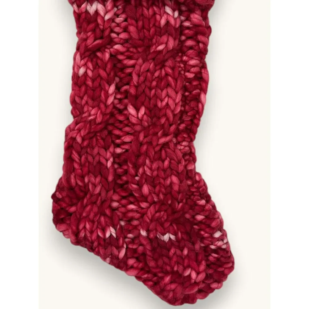 Place & Time Chunky Knit Christmas Stocking Burgundy Pink 21